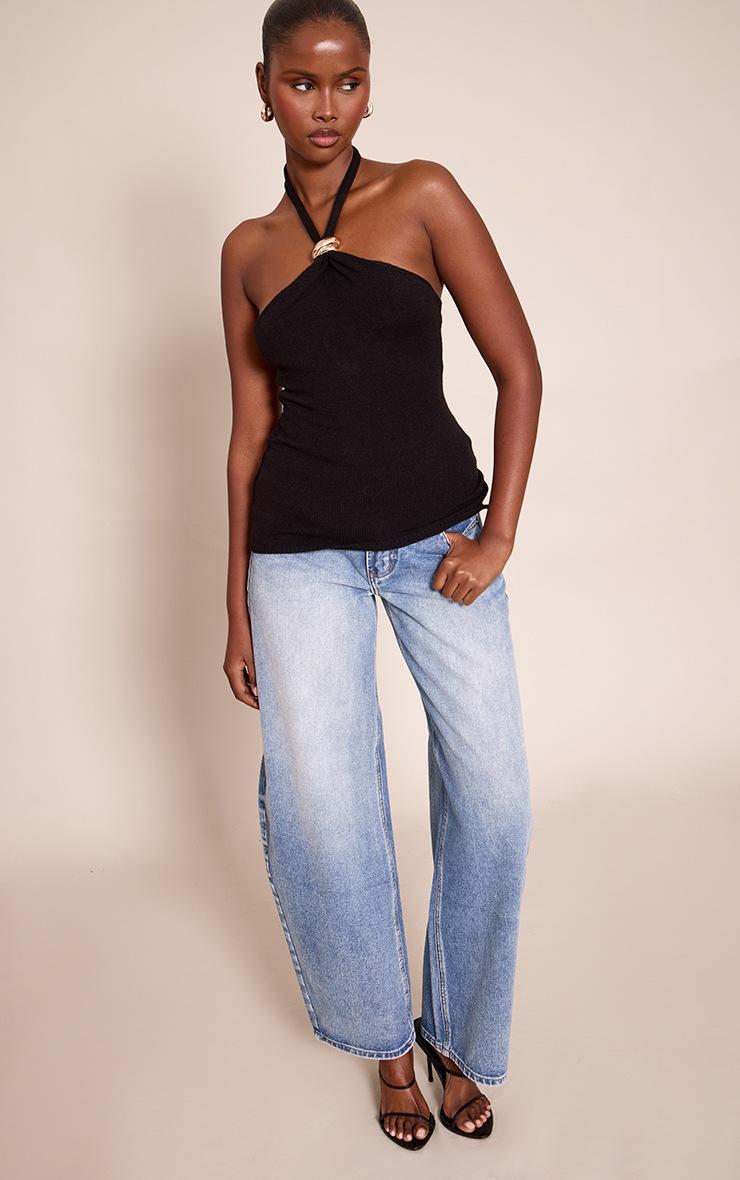Pretty Little Thing Black Halter Neck Trim Detail Top