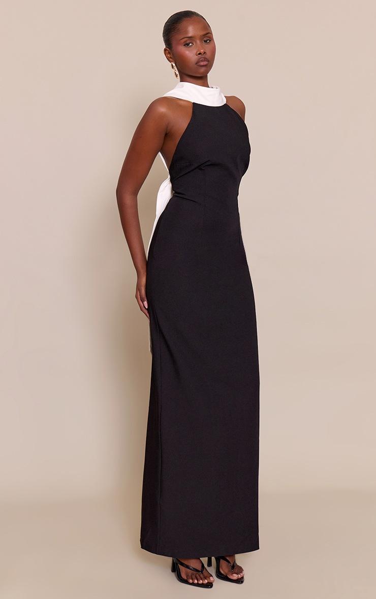 Pretty Little Thing Black Halterneck Contrast Drape Detail Backless Maxi Dress