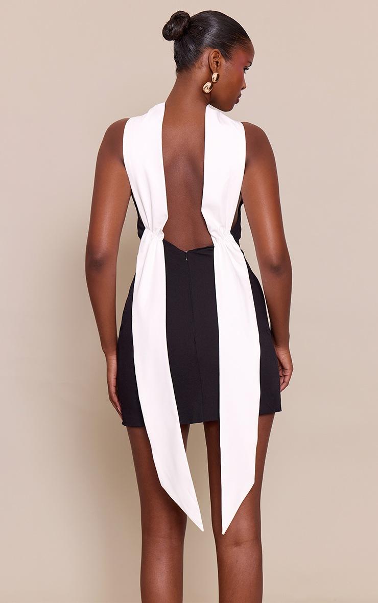 Pretty Little Thing Black Halterneck Contrast Drape Detail Backless Mini Dress