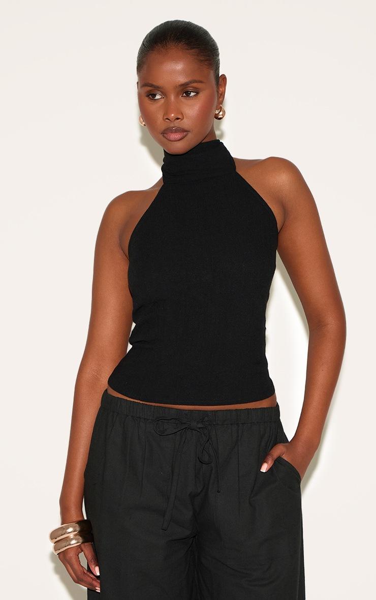 Pretty Little Thing Black Halterneck Lightweight Woven Top