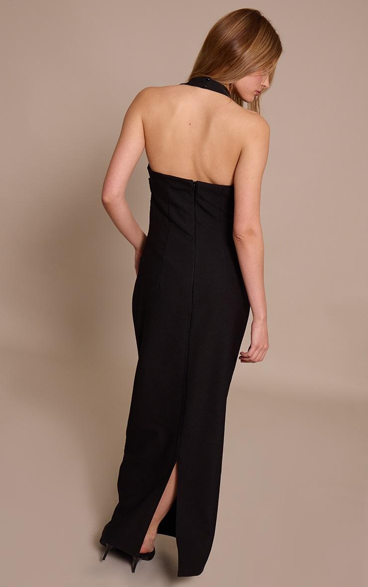 Pretty Little Thing Black Halterneck Ruched Detail Maxi Dress