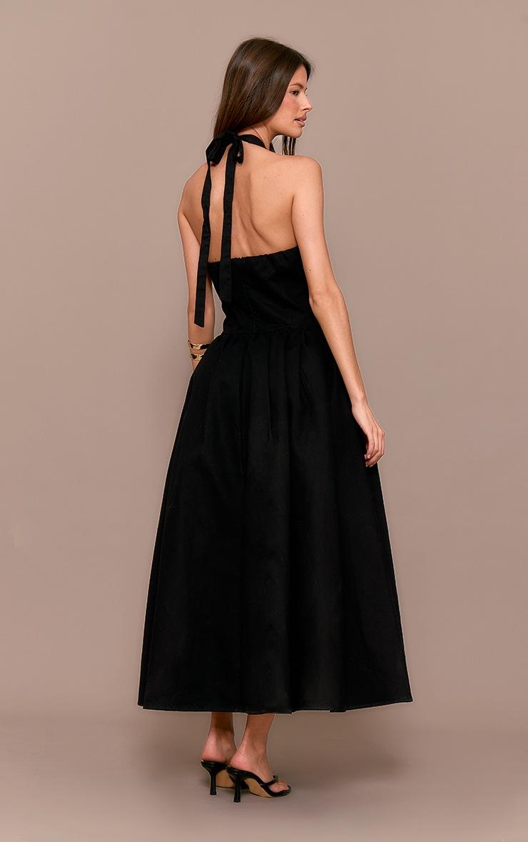 Pretty Little Thing Black Halterneck Tie Detail Ruched Midaxi Dress