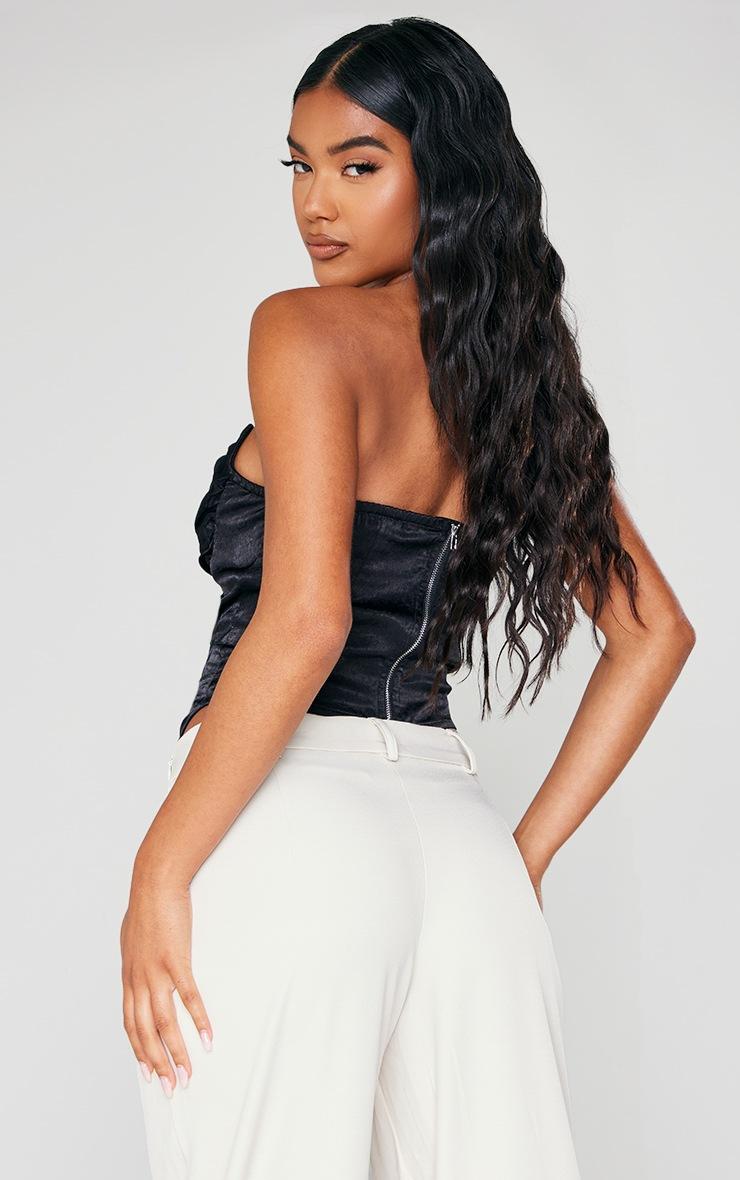 Pretty Little Thing Black Hammered Satin Asymmetric Pointed Hem Corset