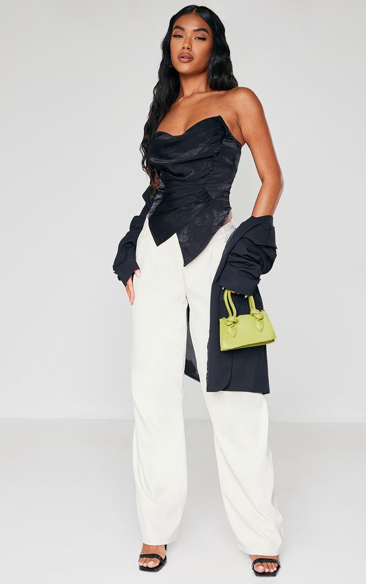 Pretty Little Thing Black Hammered Satin Asymmetric Pointed Hem Corset