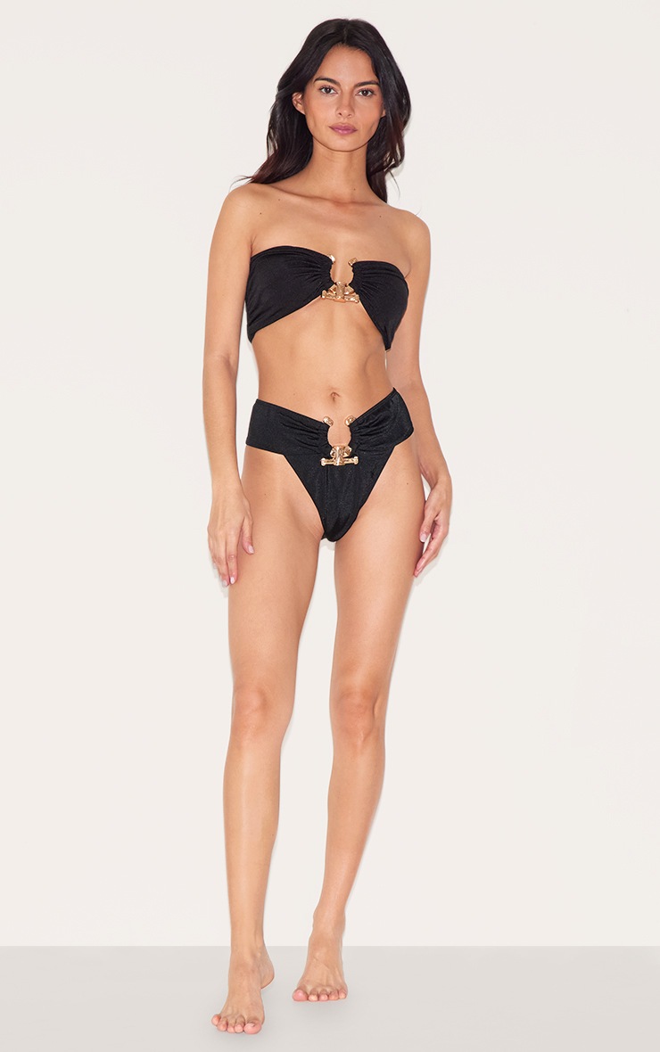 Pretty Little Thing Black Hammered Trim Bandeau Bikini Top