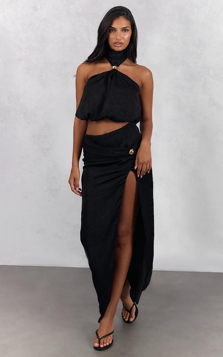 Pretty Little Thing Black Hardware Detail Halter Neck Top