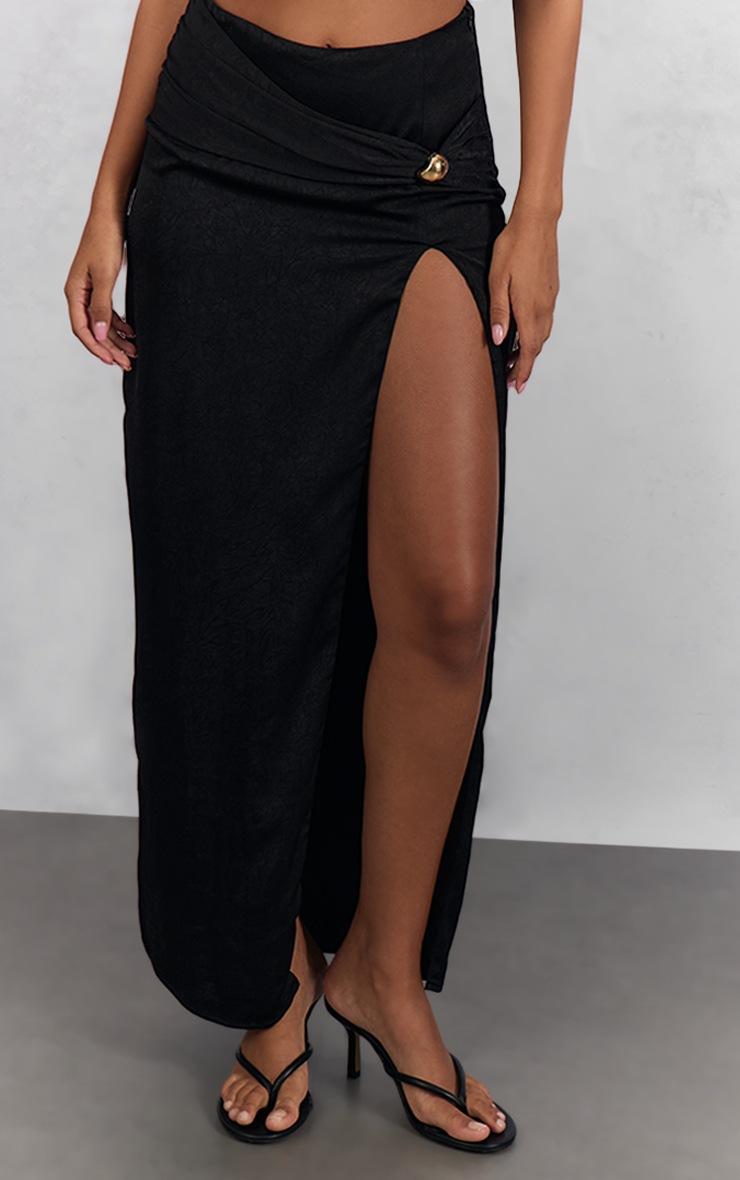 Pretty Little Thing Black Hardware Detail Split Detail Maxi Skirt