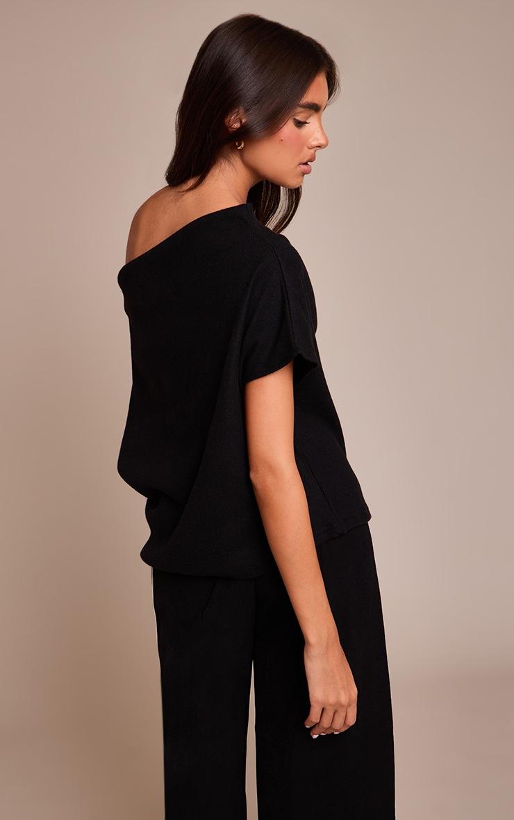 Pretty Little Thing Black Heavy Brushed Rib One Shoulder Slouchy Top