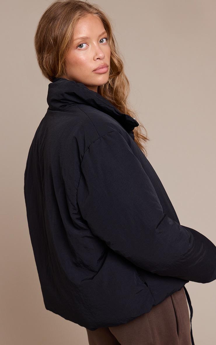 Pretty Little Thing Black High Neck Tie Waist Quilted Puffer Jacket