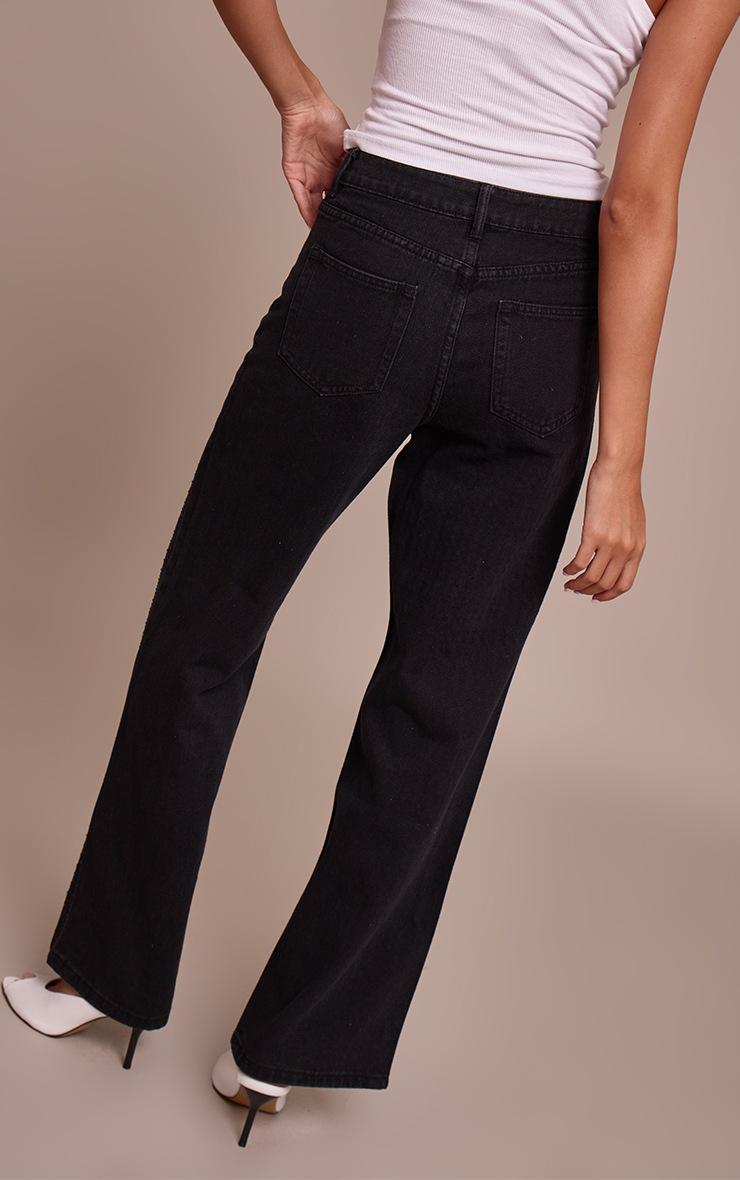 Pretty Little Thing Black High Waist Hotfix Straight Leg Denim Jeans