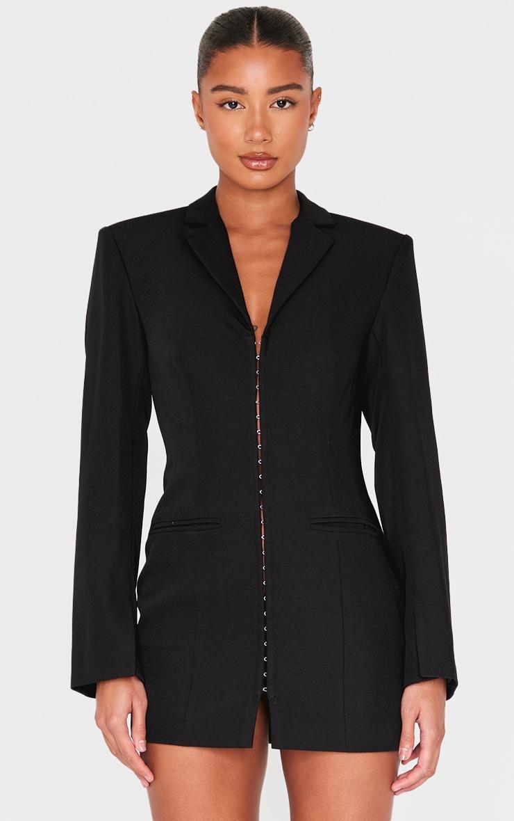 Pretty Little Thing Black Hook And Eye Detail Blazer Dress