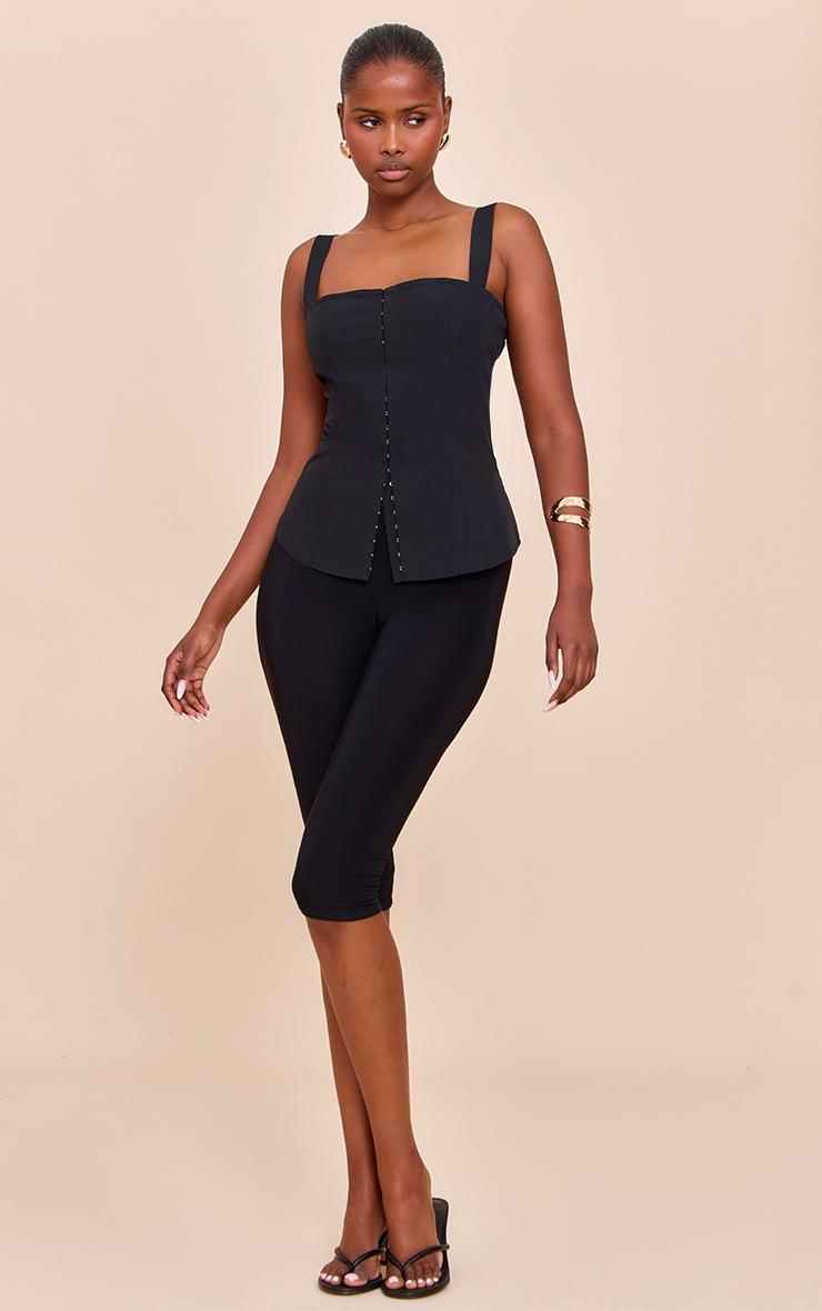 Pretty Little Thing Black Hook And Eye Strappy Longline Top