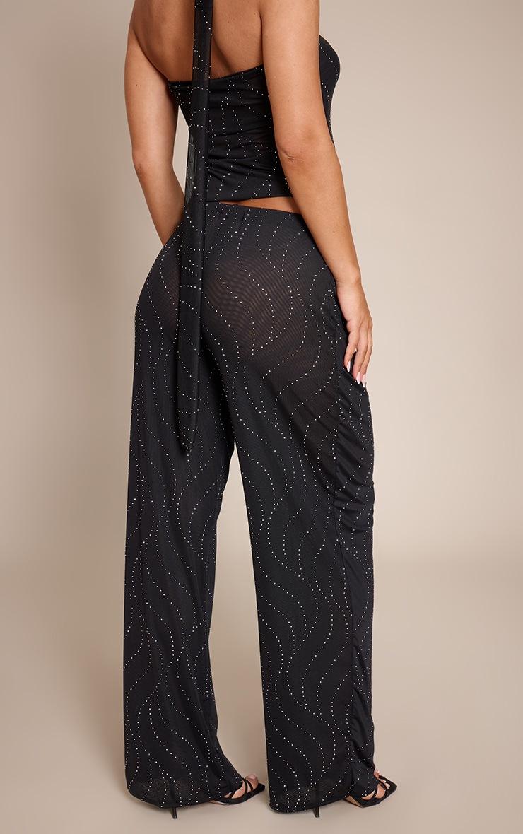 Pretty Little Thing Black Hot Fix Mesh Wide Leg Pants