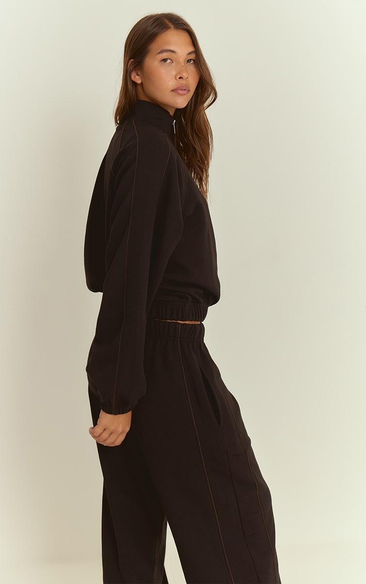 Pretty Little Thing Black Interlock Contrast Piping Bomber Sweatshirt