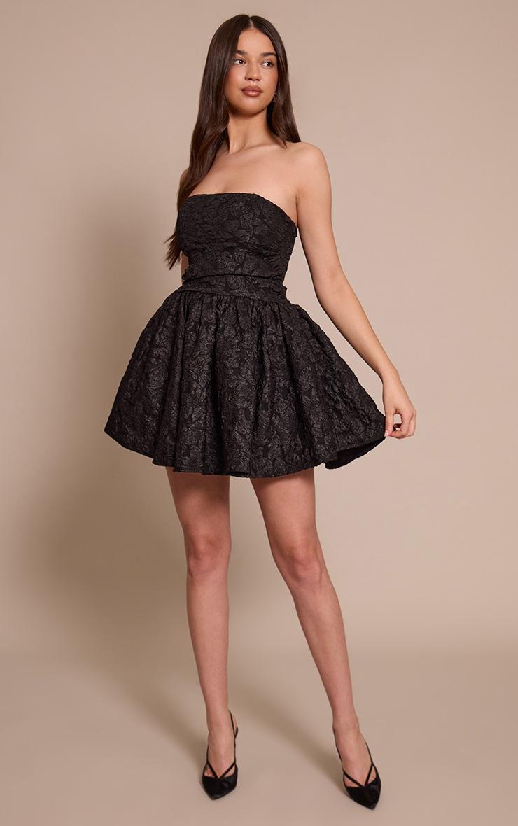 Pretty Little Thing Black Jacquard Bandeau Lace Up Back Shift Dress
