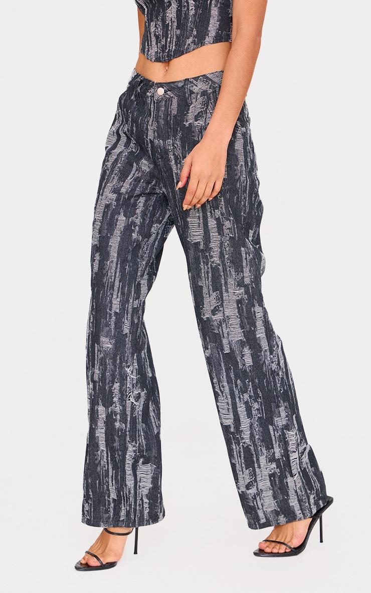 Pretty Little Thing Black Jacquard Style Wide Leg Jeans