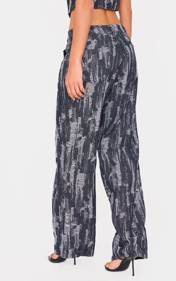 Pretty Little Thing Black Jacquard Style Wide Leg Jeans