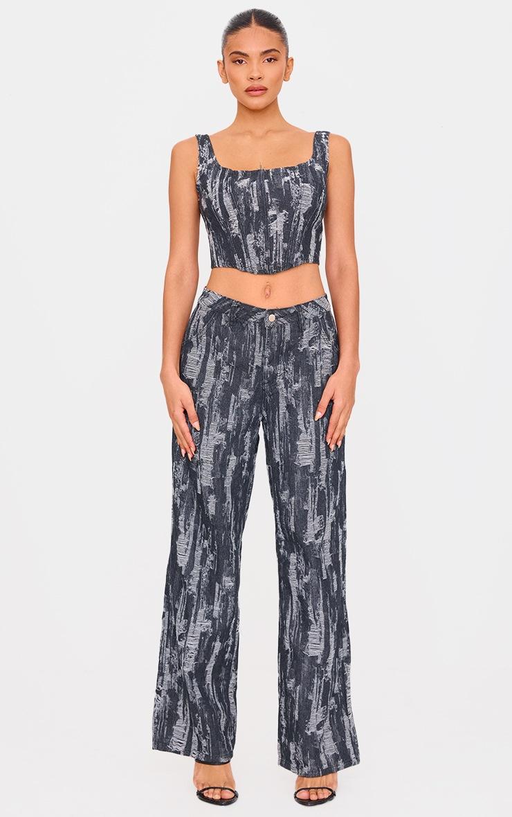 Pretty Little Thing Black Jacquard Style Wide Leg Jeans