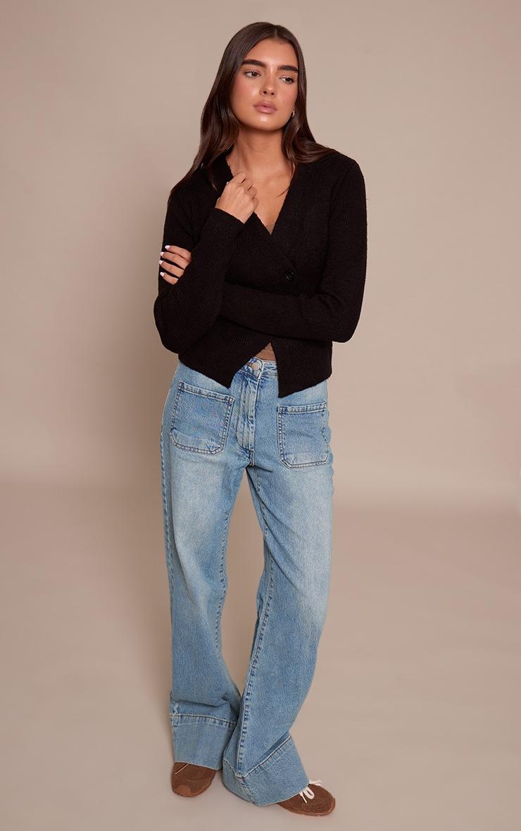 Pretty Little Thing Black Knit Asymmetric Button Up Cardigan