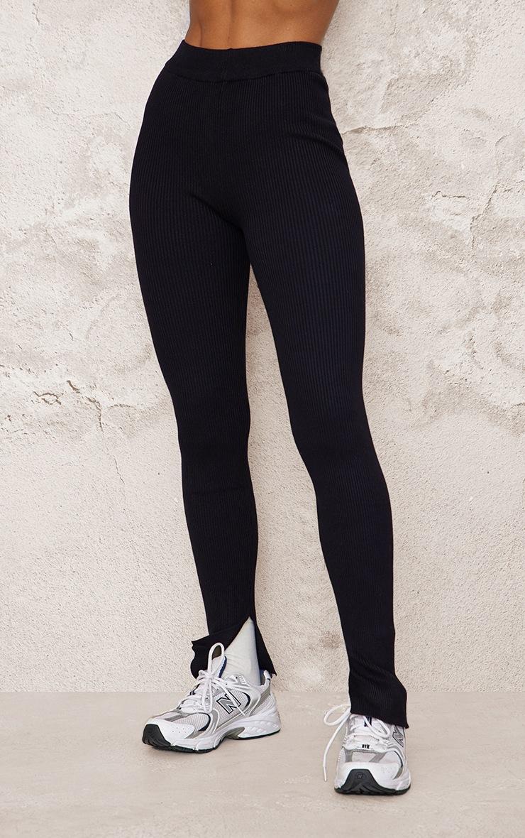 Pretty Little Thing Black Knitted Split Hem Flare Pants