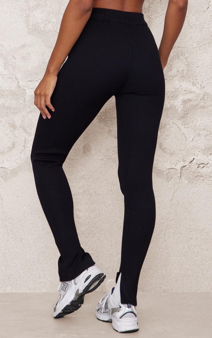 Pretty Little Thing Black Knitted Split Hem Flare Pants