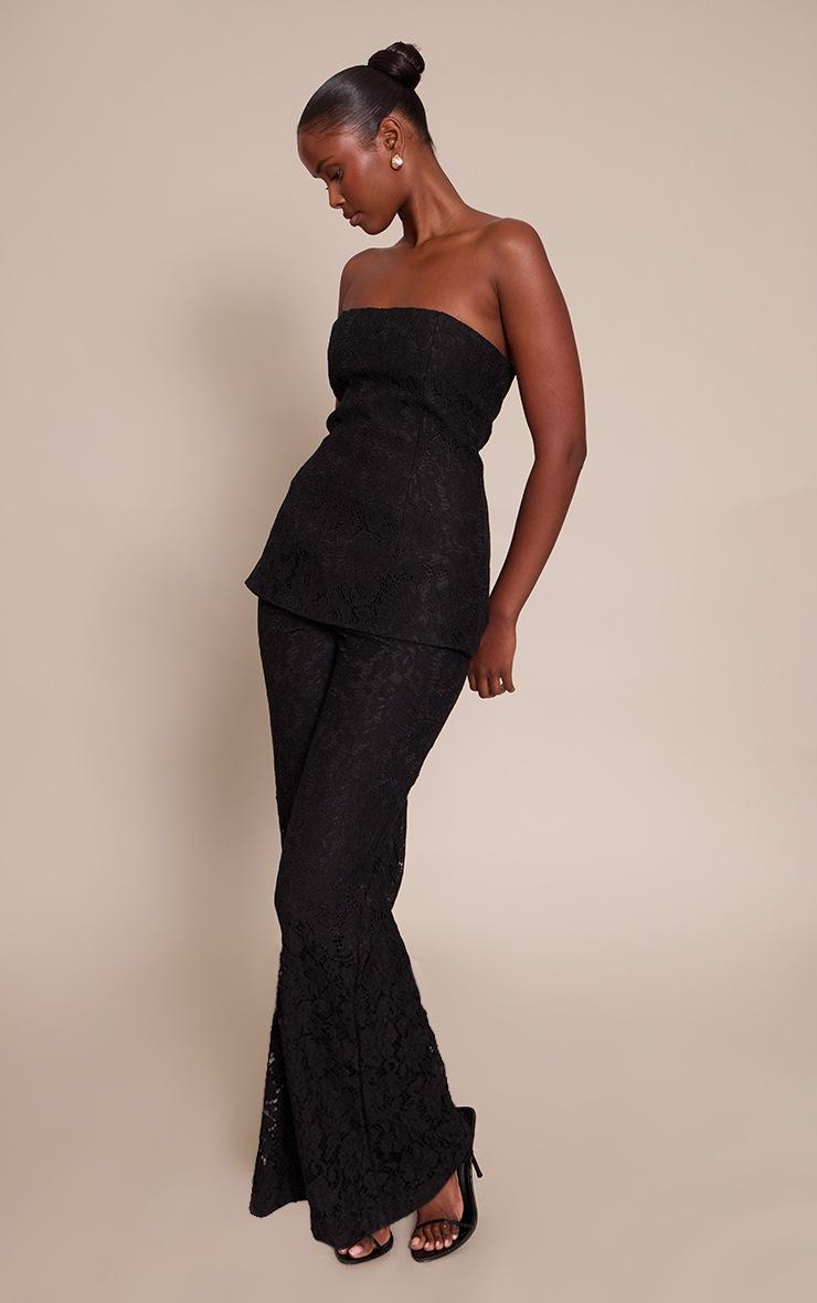 Pretty Little Thing Black Lace Bandeau Overlay Straight Leg Jumpsuit