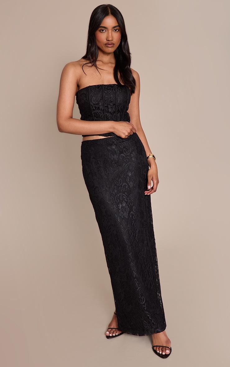 Pretty Little Thing Black Lace Boned Bandeau Corset Top
