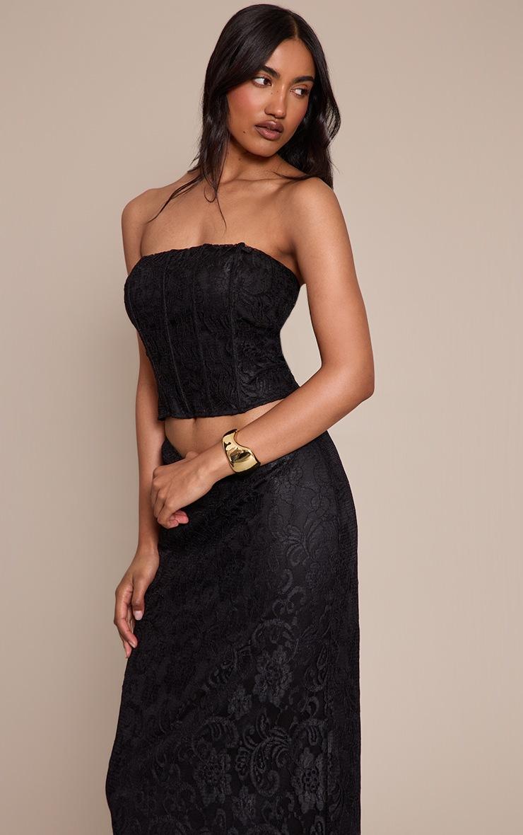 Pretty Little Thing Black Lace Boned Bandeau Corset Top