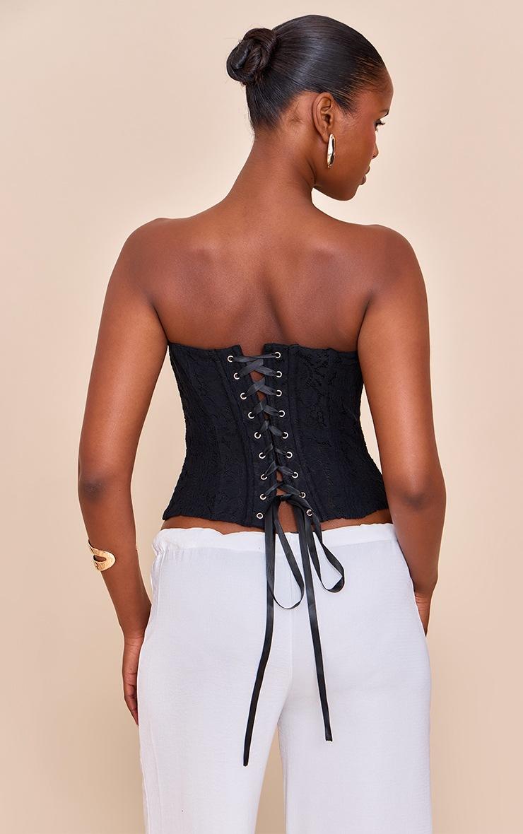 Pretty Little Thing Black Lace Boned Detail Bandeau Corset Top