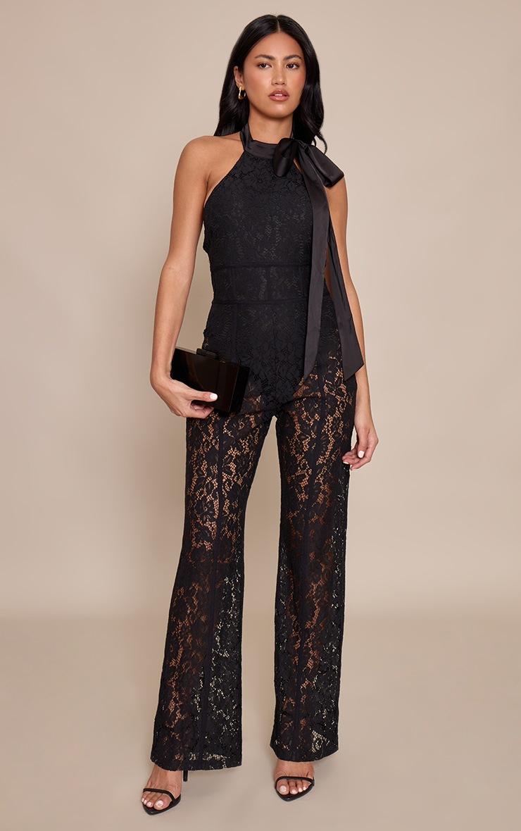 Pretty Little Thing Black Lace Bow Detail Straight Leg Jumpsuit