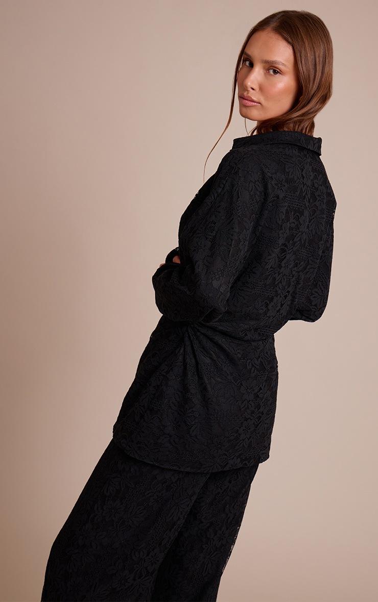 Pretty Little Thing Black Lace Cinched Plunge Shirt