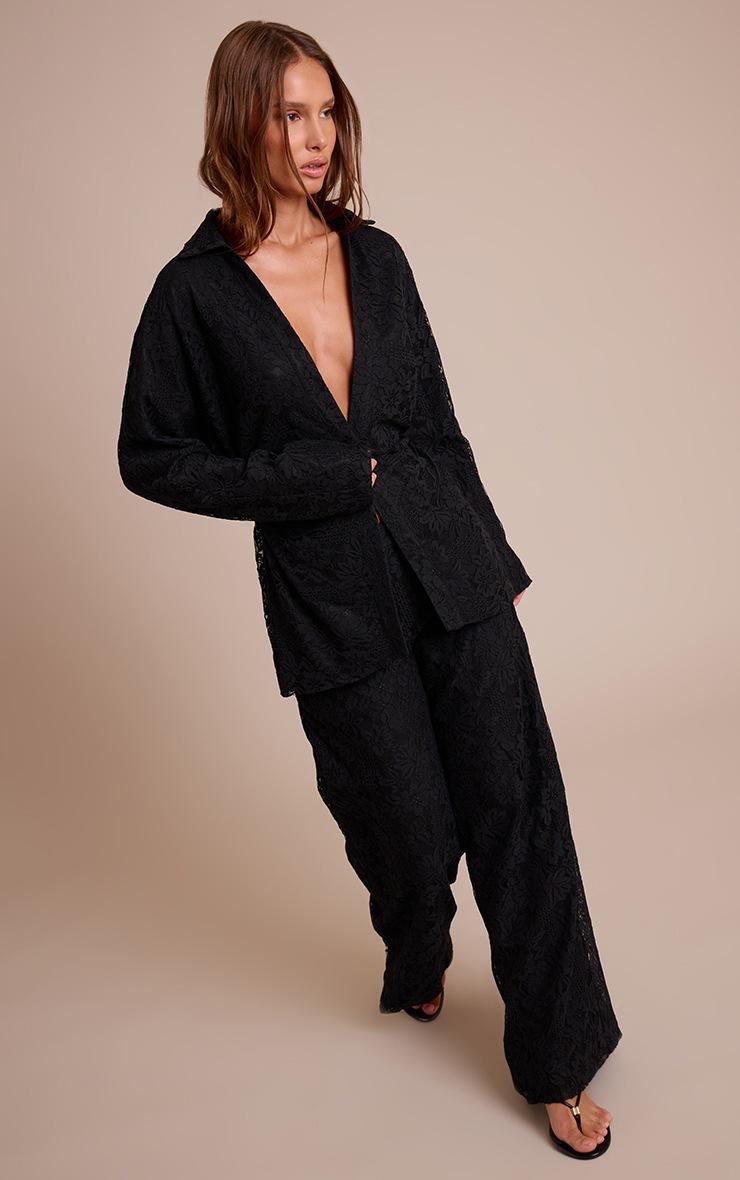 Pretty Little Thing Black Lace Cinched Plunge Shirt