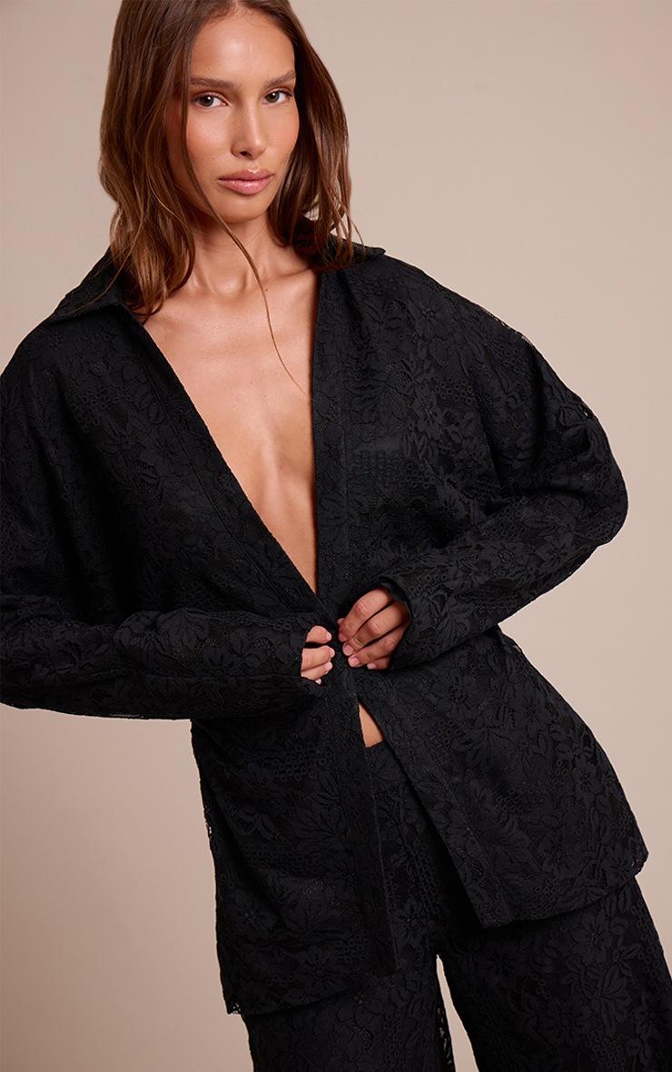 Pretty Little Thing Black Lace Cinched Plunge Shirt