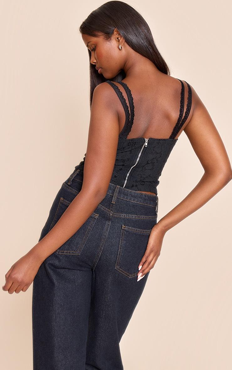 Pretty Little Thing Black Lace Detail Strappy Cropped Corset Top