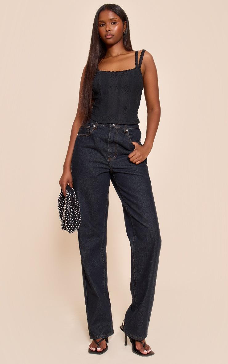 Pretty Little Thing Black Lace Detail Strappy Cropped Corset Top