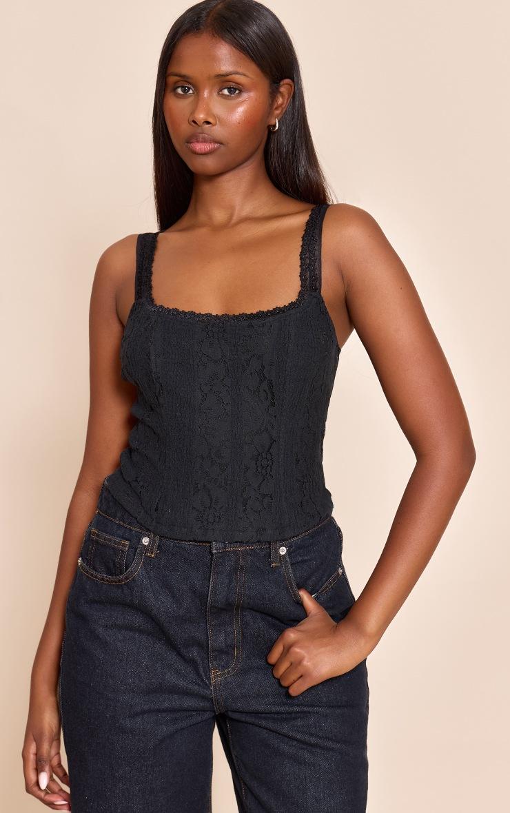 Pretty Little Thing Black Lace Detail Strappy Cropped Corset Top