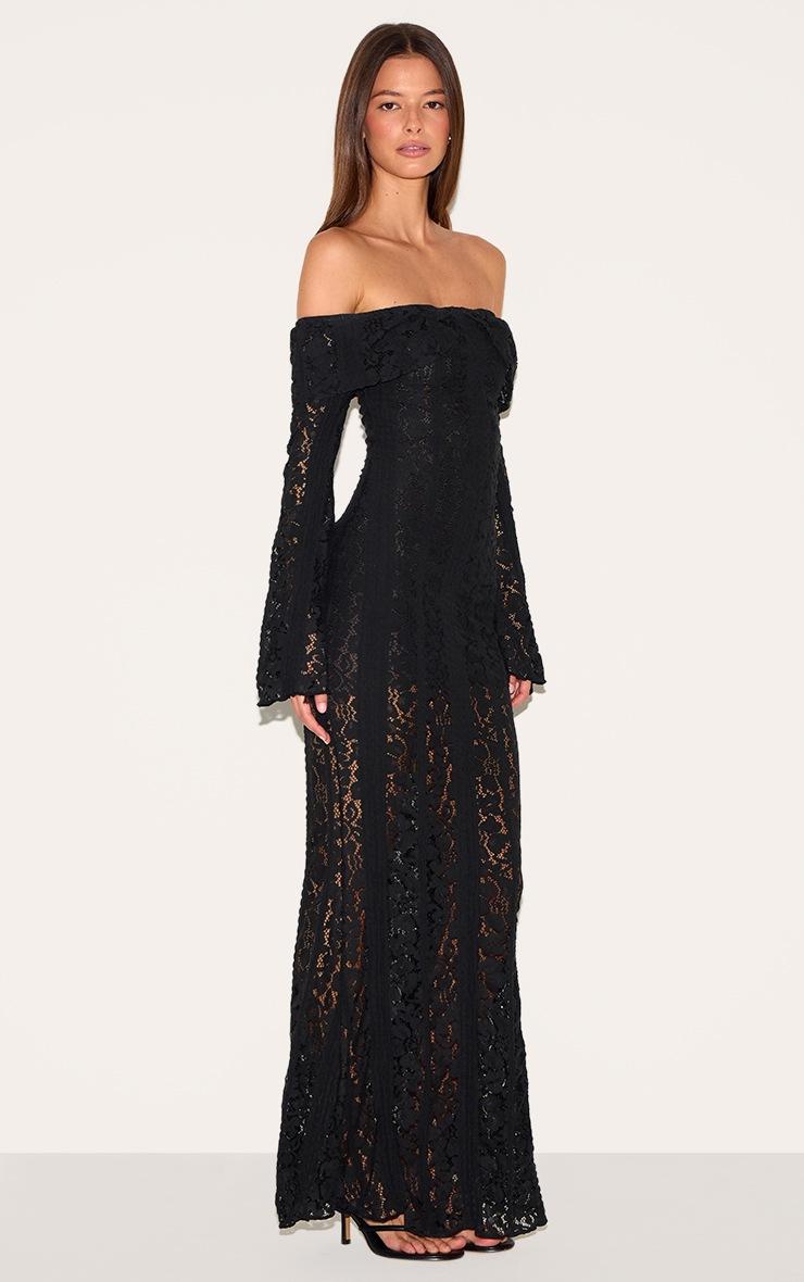 Pretty Little Thing Black Lace Fold Over Bandeau Maxi Dress