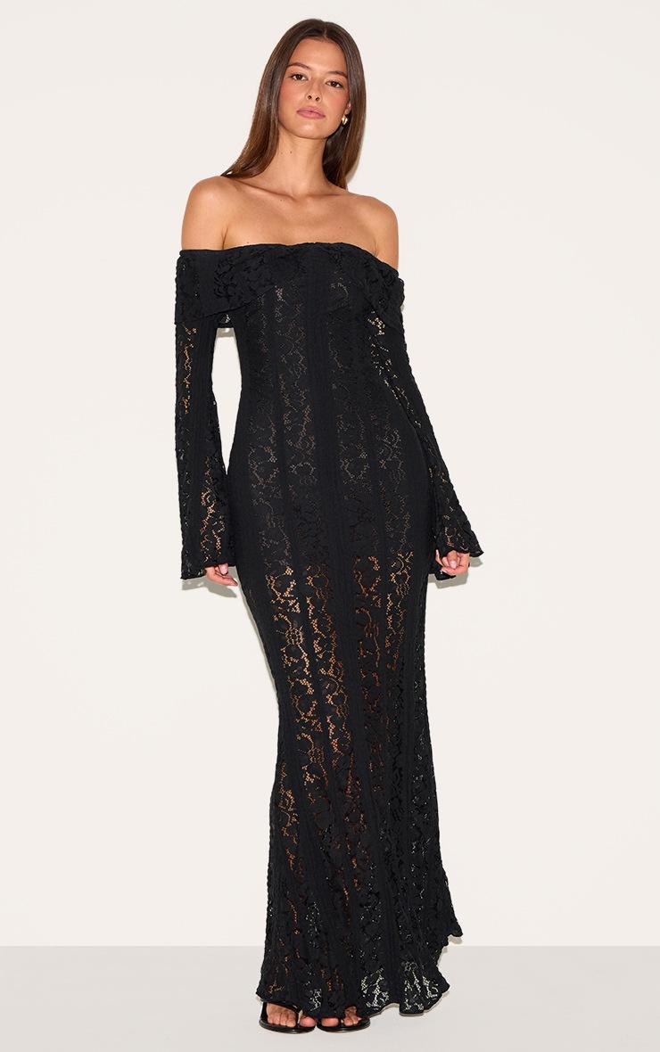 Pretty Little Thing Black Lace Fold Over Bandeau Maxi Dress