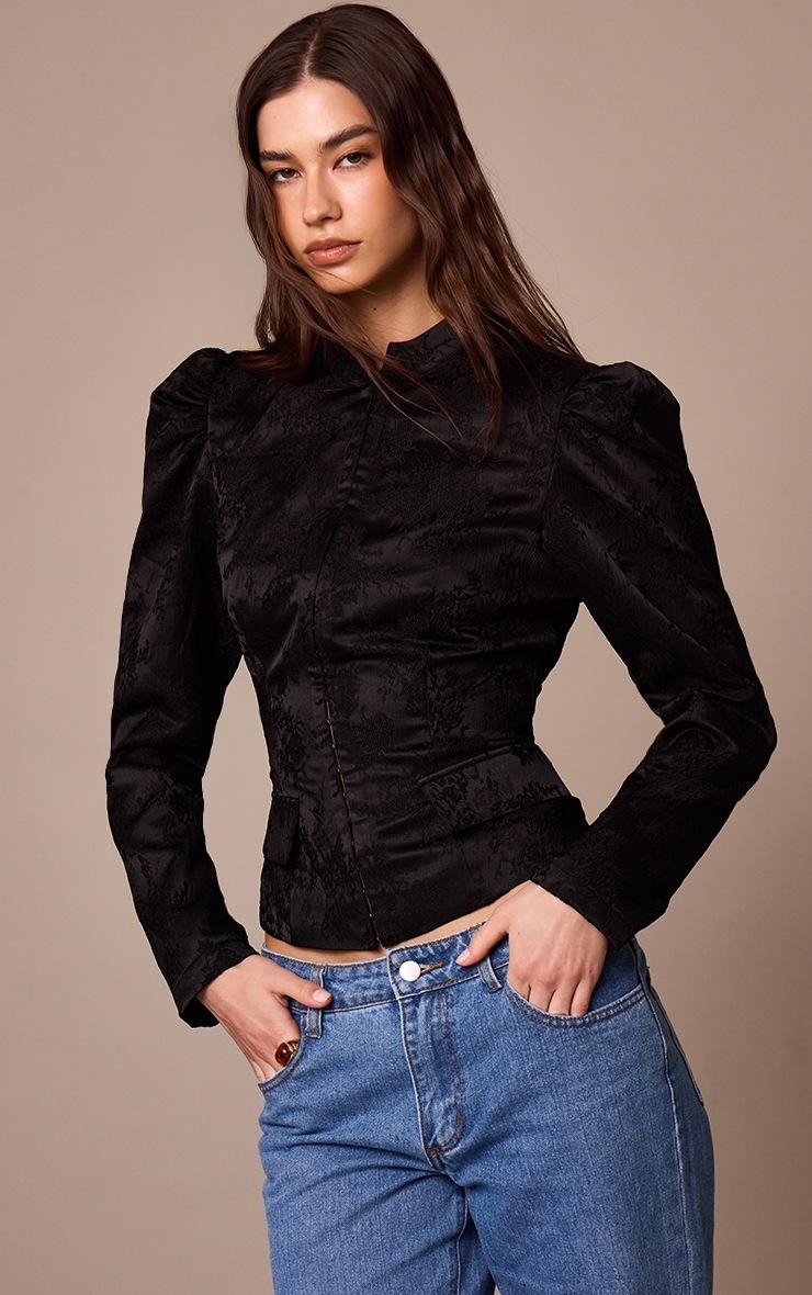 Pretty Little Thing Black Lace High Neck Puff Sleeve Jacket