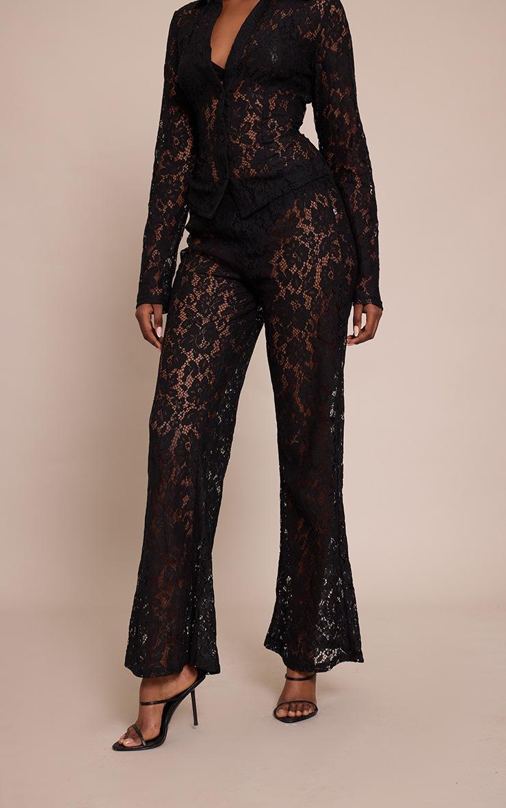 Pretty Little Thing Black Lace High Waisted Straight Leg Pants