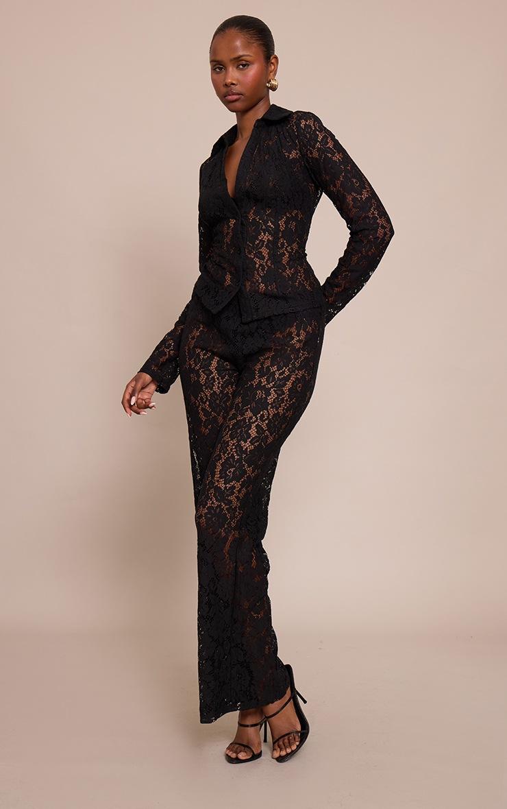 Pretty Little Thing Black Lace High Waisted Straight Leg Pants