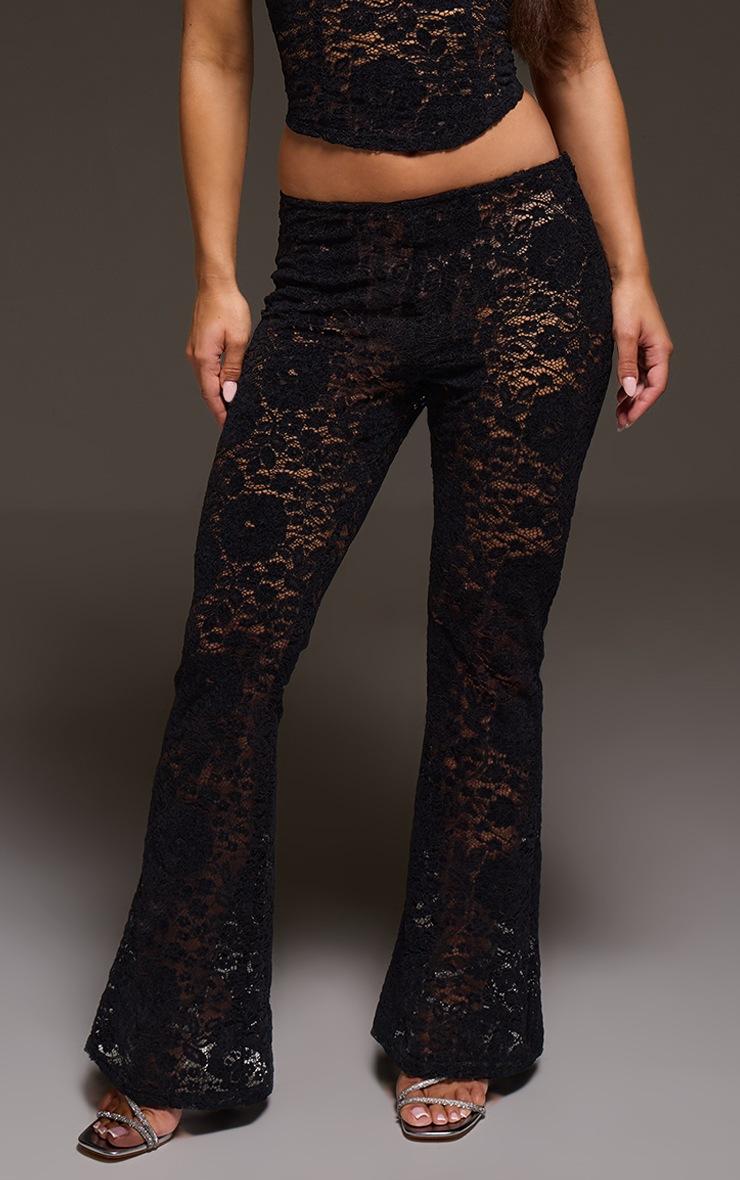 Pretty Little Thing Black Lace Mid Rise Skinny Flares
