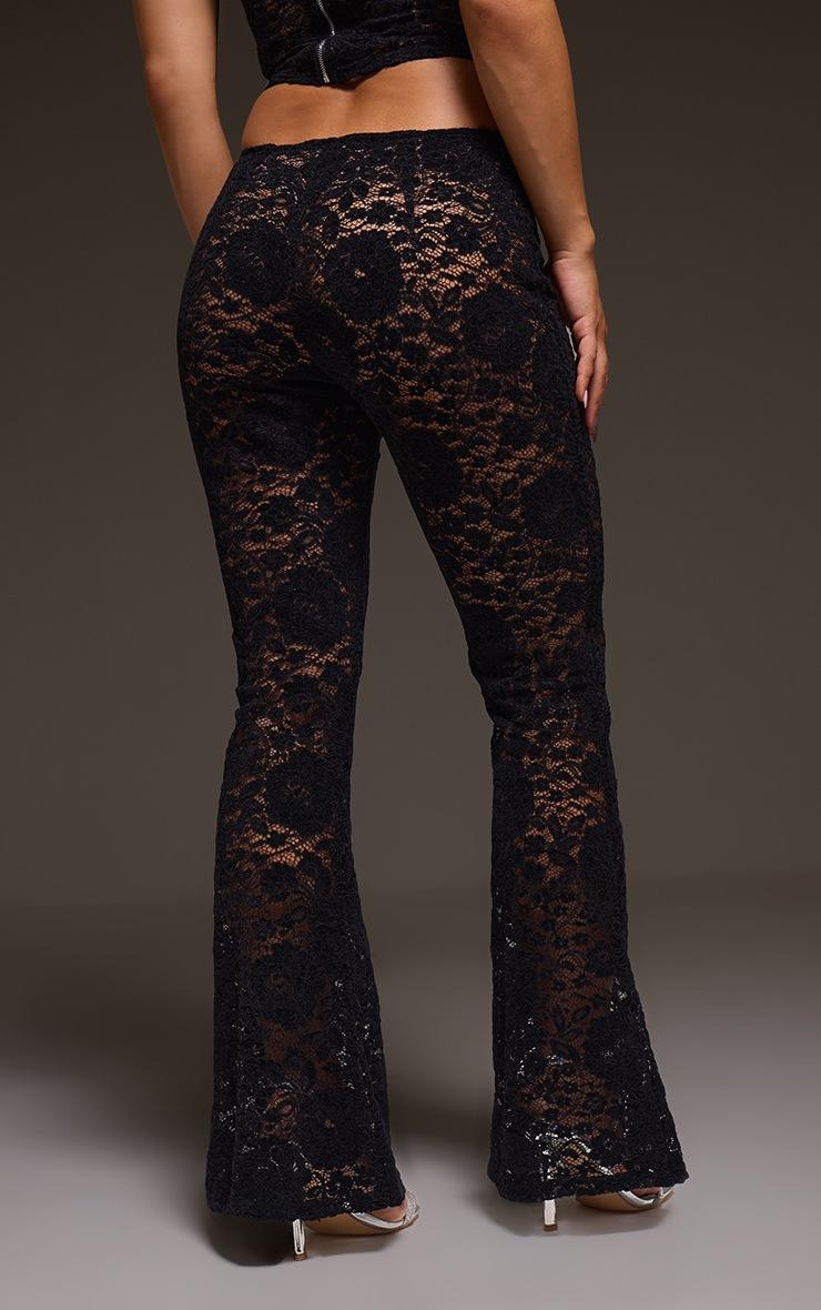 Pretty Little Thing Black Lace Mid Rise Skinny Flares