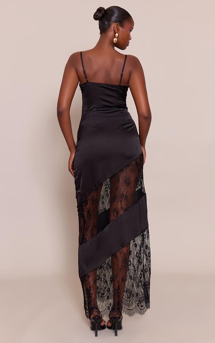 Pretty Little Thing Black Lace Panel Strappy Maxi Dress