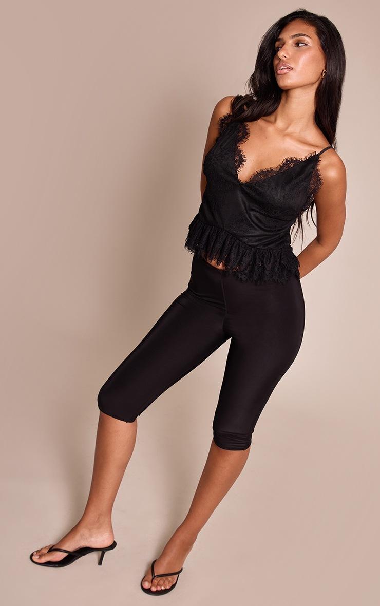 Pretty Little Thing Black Lace Peplum Detail Strappy Cami Top