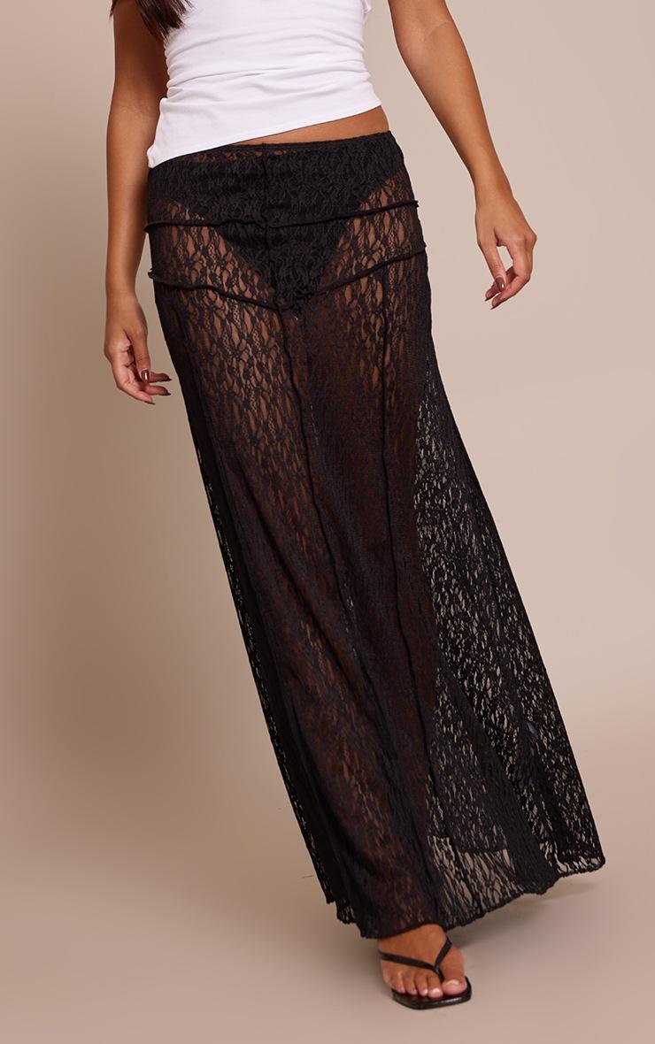 Pretty Little Thing Black Lace Seam Detail Maxi Skirt