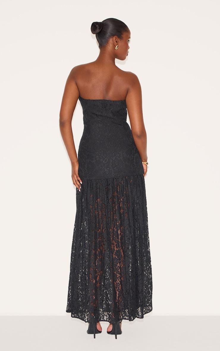 Pretty Little Thing Black Lace Sheer Skirt Panel Bandeau Midaxi Dress
