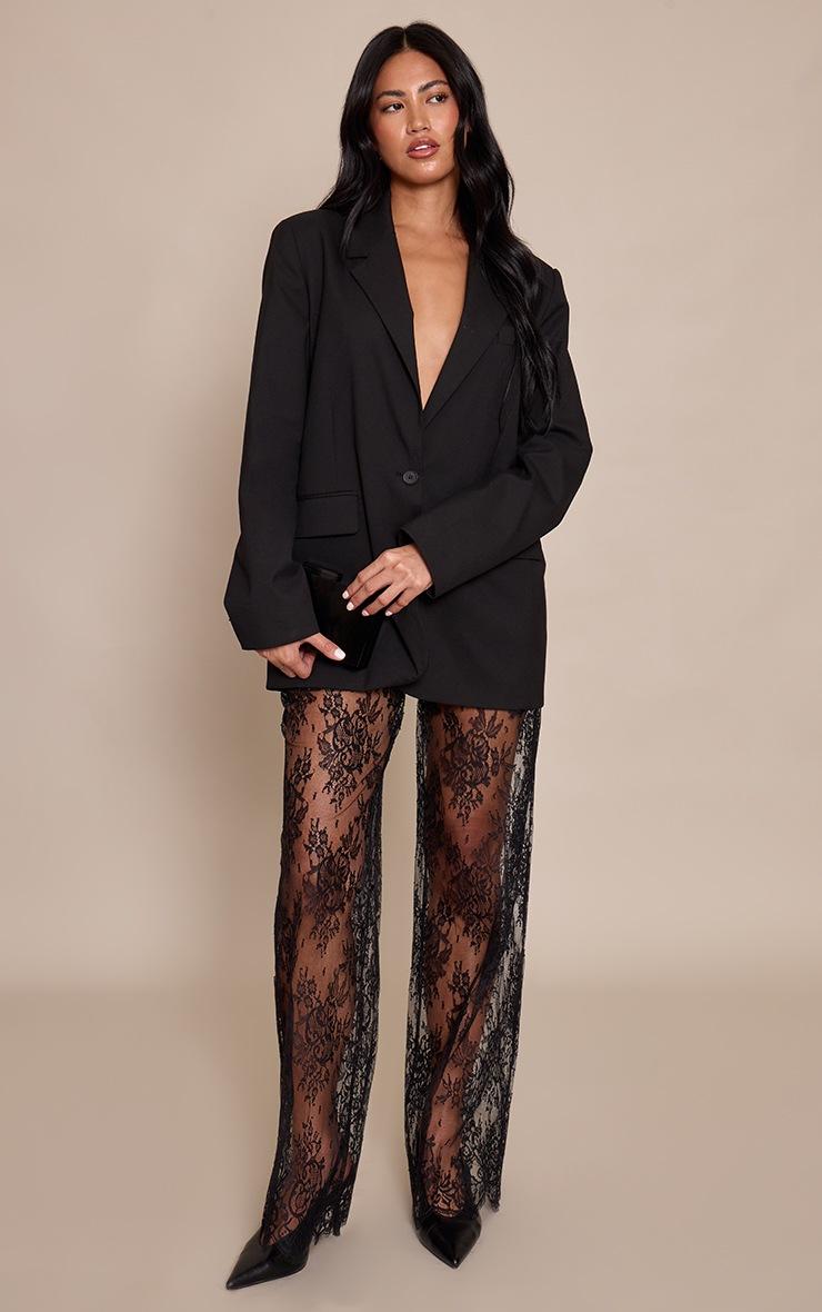 Pretty Little Thing Black Lace Sheer Wide Leg Pants