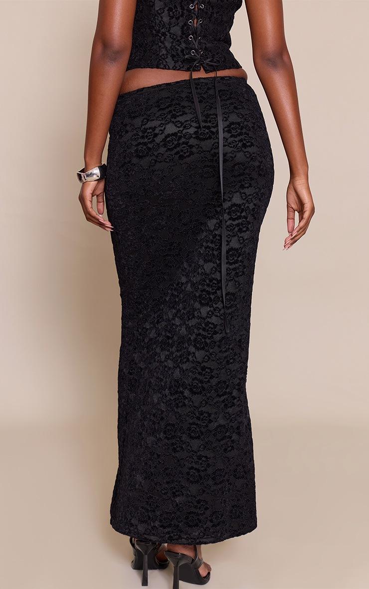Pretty Little Thing Black Lace Velvet Maxi Skirt Mid Rise