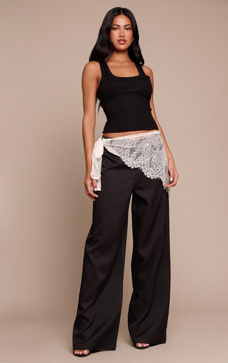 Pretty Little Thing Black Lace Wrap Detail Woven Wide Leg Pants